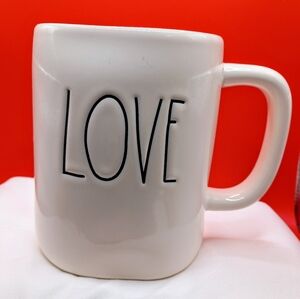 Rae Dunn Mug LOVE White Ceramic Coffee Tea Red Interior Black Letters By Magenta